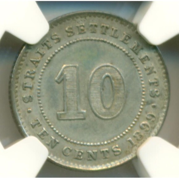 Straits Settlements -Malaysia- Victoria Silver 1899 10 Cents AU55 NGC - Picture 4 of 4